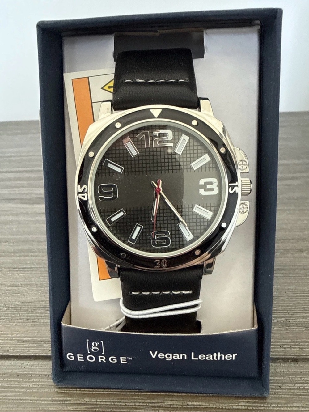 George Watch Men Silver Tone Black Easy To Read Dial Vegan Leather Canvas Band